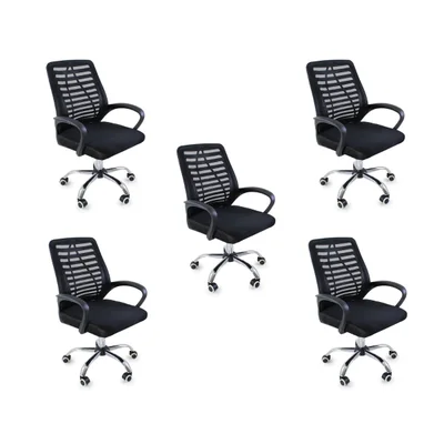 Kit 5 Cadeiras De Escritório Esteirinha Mesh Ergonômica, Preto