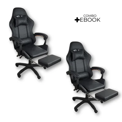 Kit 2 Cadeiras Gamer Stillus Ergonômica, Com Apoio Para Os Pés, Preto