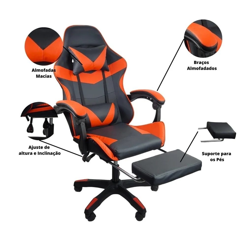 Kit 2 Cadeiras Gamer Stillus Ergonômica, Com Apoio Para Os Pés, Vermelho
