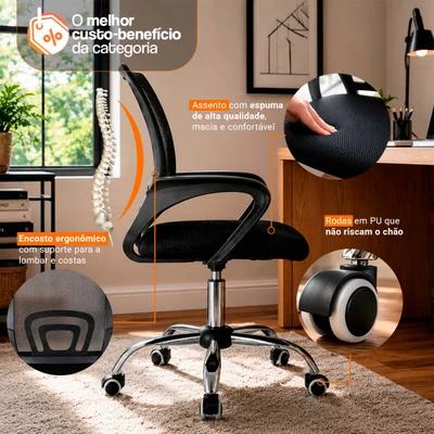 Kit 10 Cadeiras De Escritório Begonia Mesh Ergonômico, Preto — foto 3