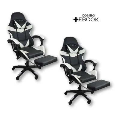 Kit 2 Cadeiras Gamer Stillus Ergonômica, Com Apoio Para Os Pés, Preta, Branca
