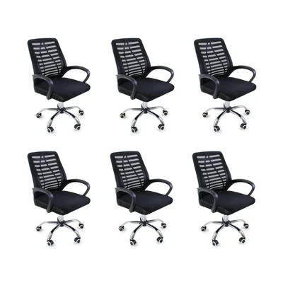 Kit 6 Cadeiras De Escritório Esteirinha Mesh Ergonômica, Preto