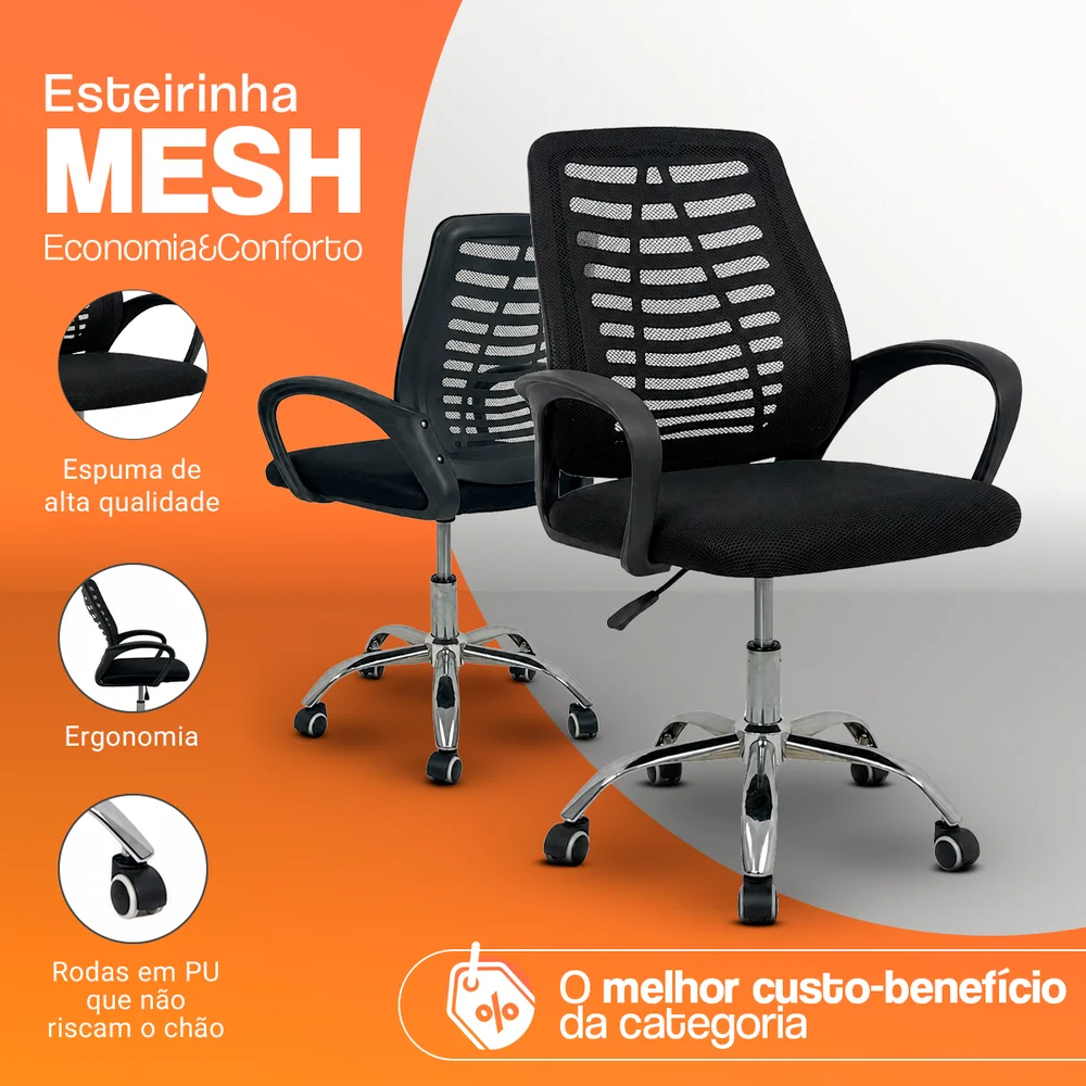 Imagem 3 de 5 do produto Kit 6 Cadeiras De Escritório Esteirinha Mesh Ergonômica, Preto