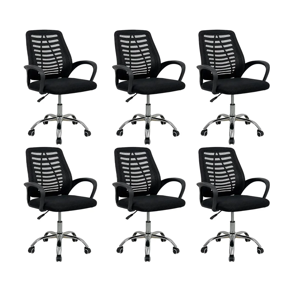 Imagem 4 de 5 do produto Kit 6 Cadeiras De Escritório Esteirinha Mesh Ergonômica, Preto