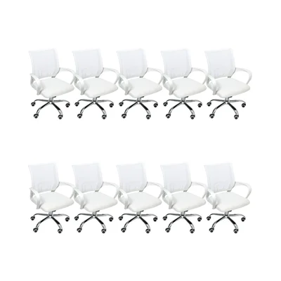 Kit 10 Cadeiras De Escritório Begonia Mesh Ergonômico, Branco