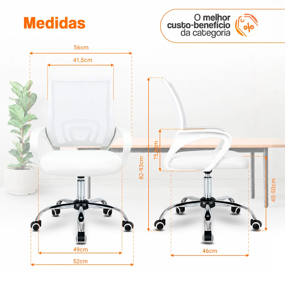Imagem 5 de 5 do produto Kit 10 Cadeiras De Escritório Begonia Mesh Ergonômico, Branco