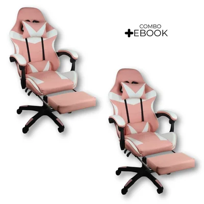 Kit 2 Cadeiras Gamer Stillus Ergonômica, Com Apoio Para Os Pés, Rosa