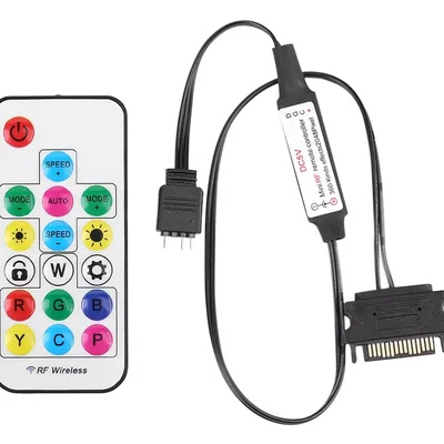 Controladora Alloyseed ARGB, 5v, 3 Pinos, Alimentação Sata, Com Controle Remoto