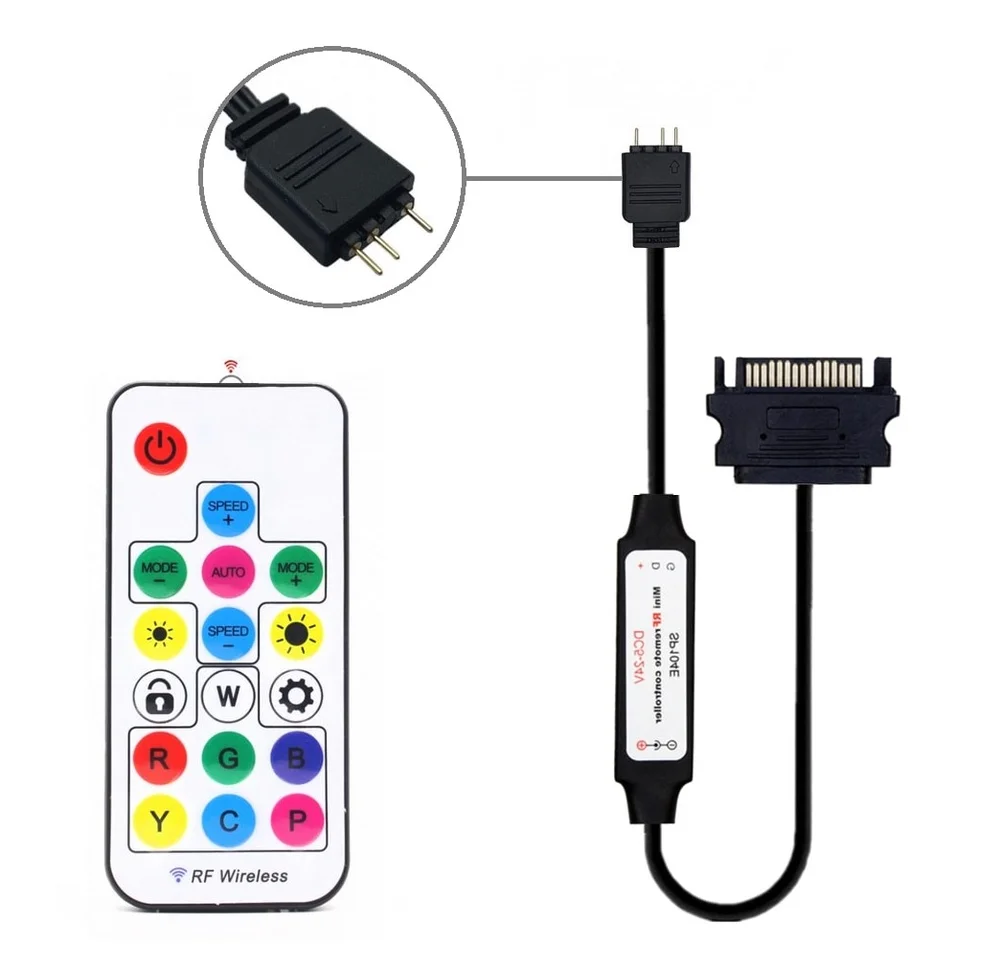 Controladora Alloyseed ARGB, 5v, 3 Pinos, Alimentação Sata, Com Controle Remoto 7