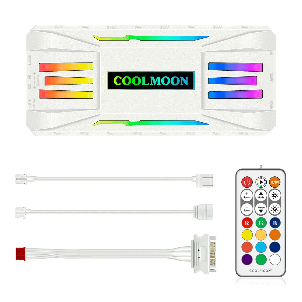 Controladora de Fans Coolmoon PA1, Branca, 10 Portas ARGB (5V), 8 Portas PWM (12V), Alimentação SATA, Com Controle Remoto 4