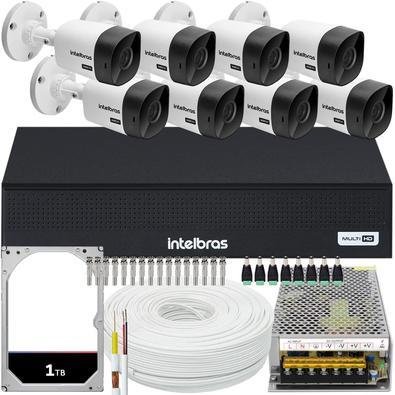 Kit Cftv Monitoramento, 8 Cameras Intelbras 1120b, Dvr 1008 1t