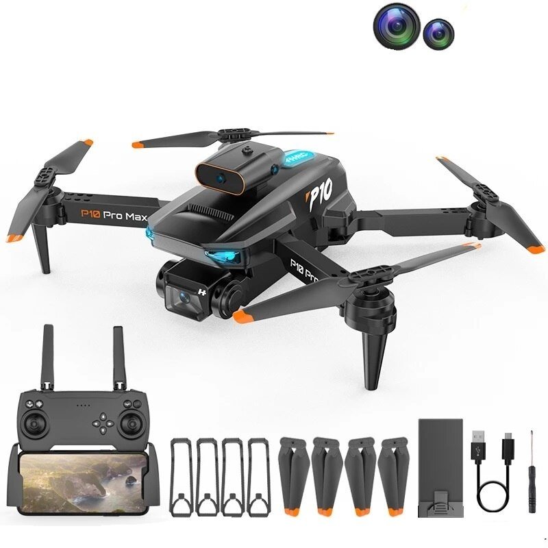 Drone RC P10 Pro, Duas Câmeras HD 8k, Conexão Wifi, Sensores Anti Colisão