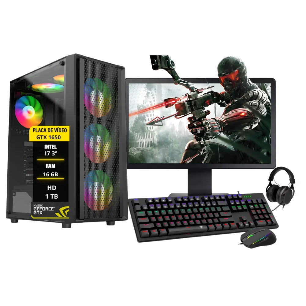 PC Gamer Completo Bravus, I7, Gtx 1050, Memória 16GB, HD 1tb, SSD 120GB