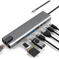 Adaptador USB Tipo C, Com 8 Saídas, HDMI USB-C, USB 3.0, USB 2.0, Micro SD, SD E RJ45, F3 - Jc-Tyc-860