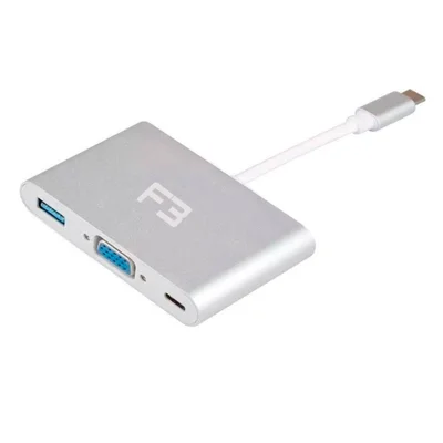 Adaptador Hub USB-C, Com 3 Saídas, USB 3.0, VGA E USB-C - Jc-Tyc-Vga31