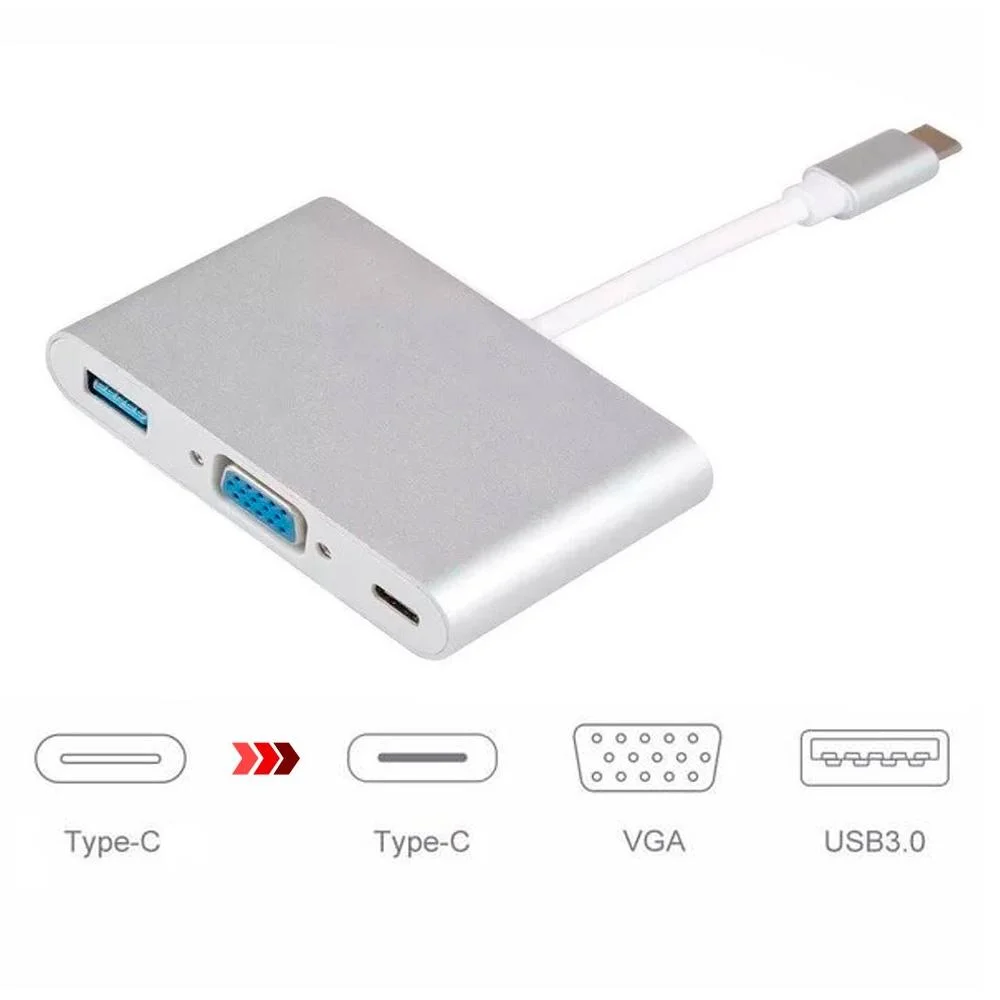 Imagem 2 de 3 do produto Adaptador Hub USB-C, Com 3 Saídas, USB 3.0, VGA E USB-C - Jc-Tyc-Vga31
