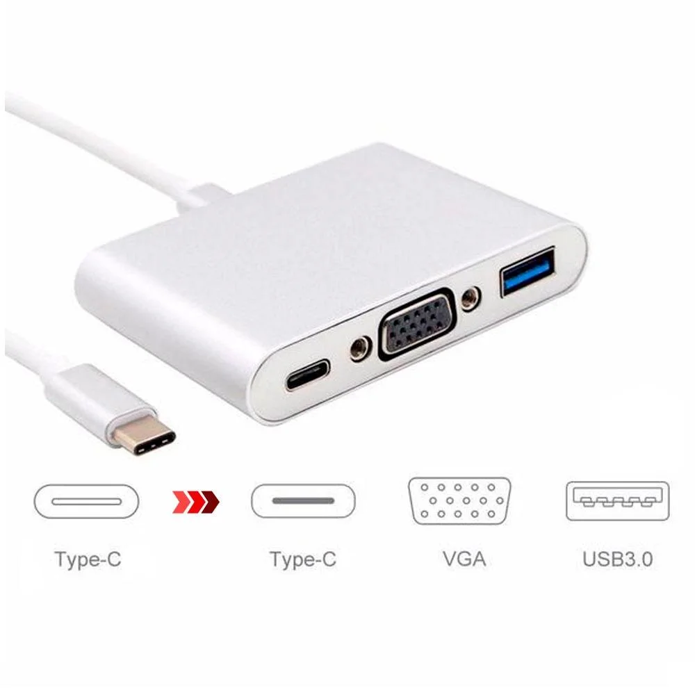 Imagem 3 de 3 do produto Adaptador Hub USB-C, Com 3 Saídas, USB 3.0, VGA E USB-C - Jc-Tyc-Vga31