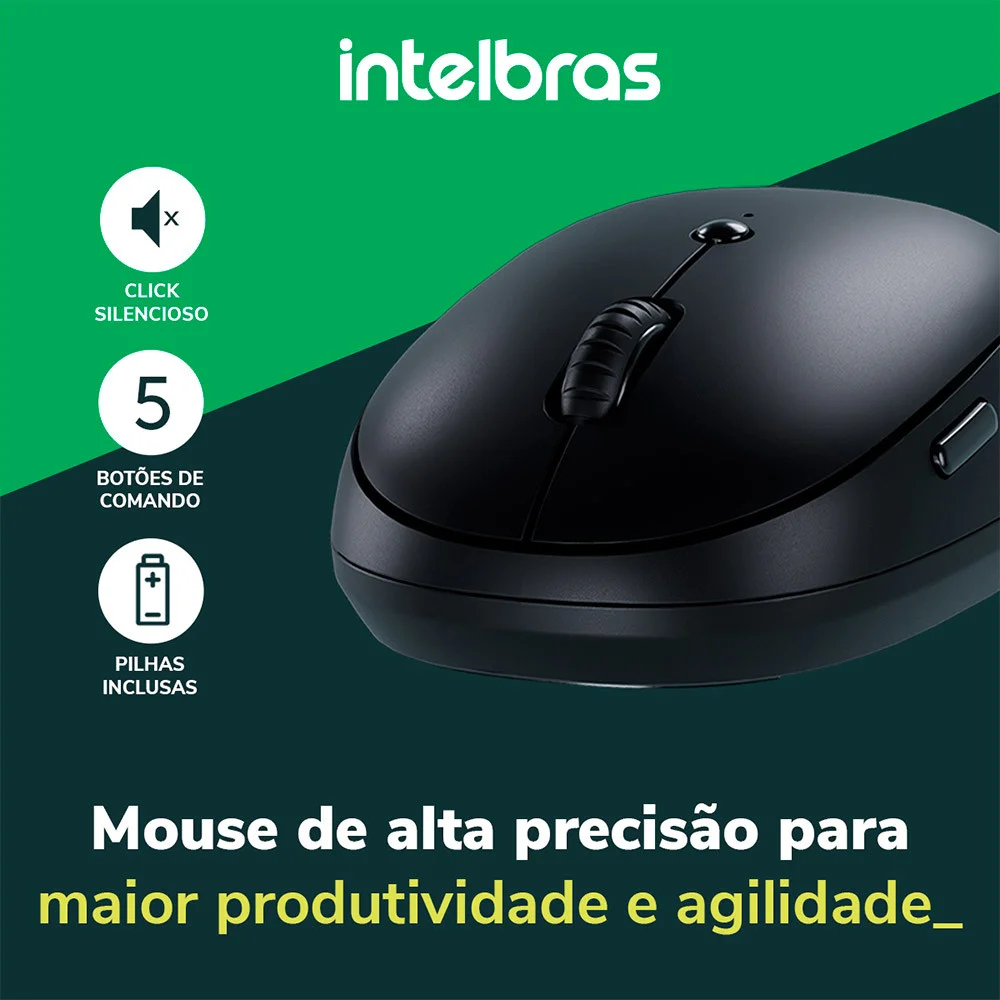 Imagem 4 de 5 do produto Mouse Intelbras Sem Fio Msi100, Preto, Bivolt - 4290008