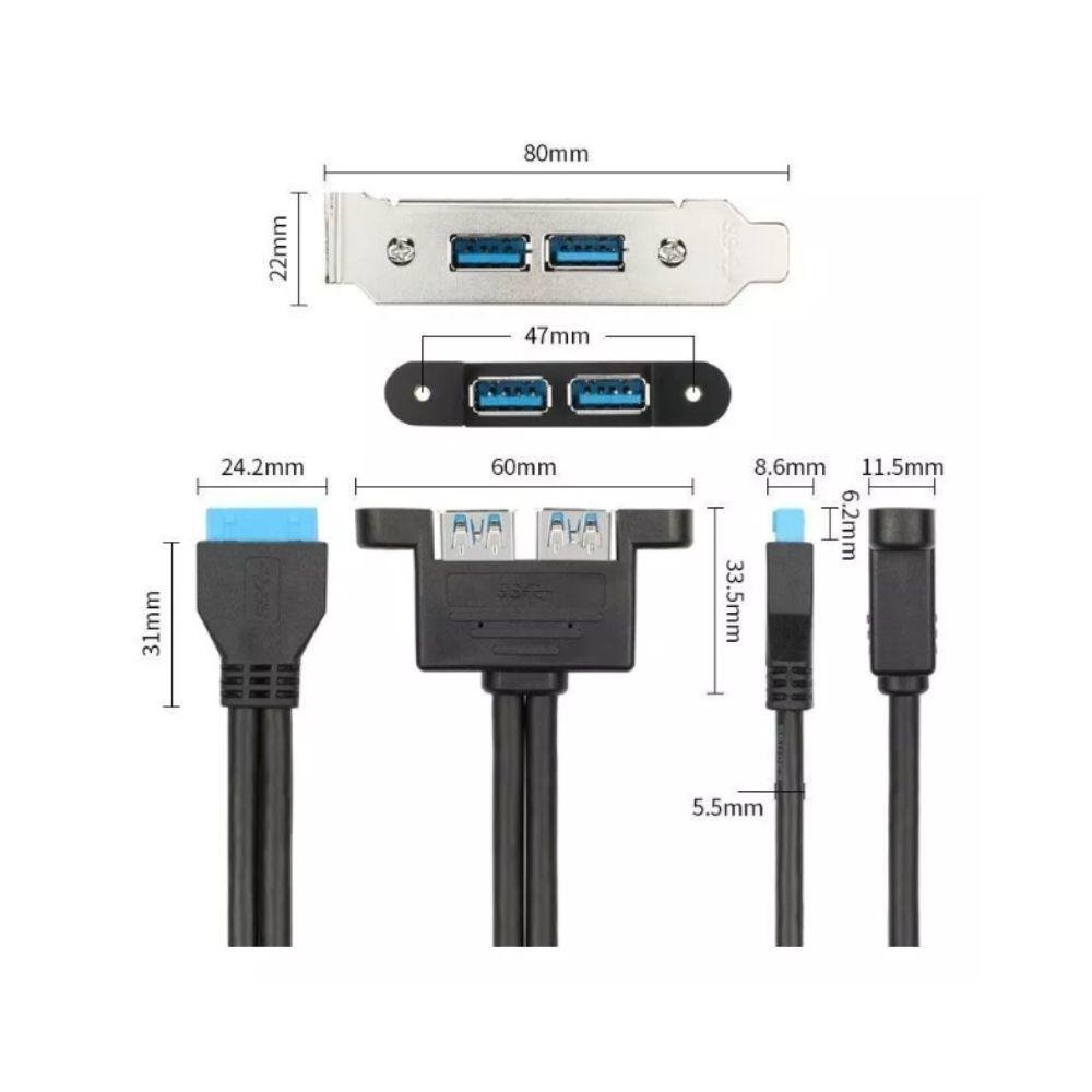 Adaptador Traseiro USB 3.0, Com Duas Portas, Low Profile Adaptador Traseiro USB 3.0, Com Duas Portas, Low Profile