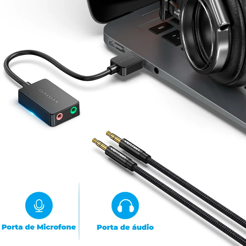Imagem 2 de 5 do produto Adaptador Vention, USB, Placa De Áudio X Microfone P2