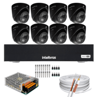 Kit Cftv Intelbras, 8 Cameras De Segurança, Vhd 3220, C/ Audio Microfone, FULL HD, Dvr Mhdx 8ch