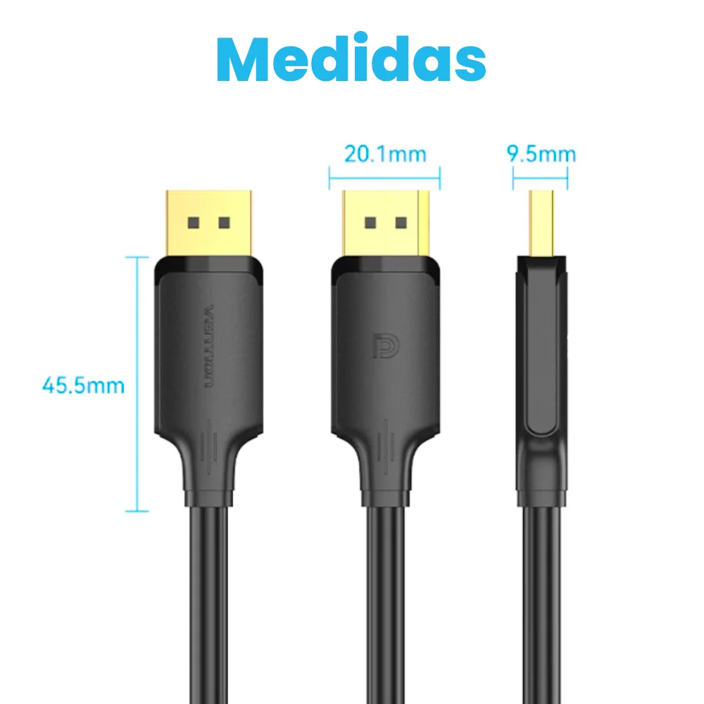 Imagem 3 de 5 do produto Cabo Vention Displayport 1.2, 4K, Blindado, FUL LHD, 240HZ, 5 Metros