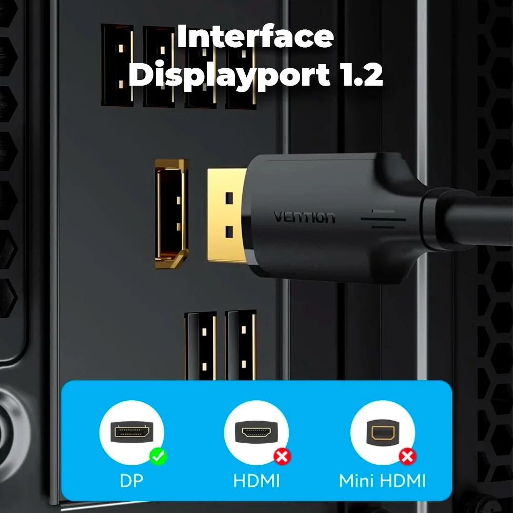 Imagem 5 de 5 do produto Cabo Vention Displayport 1.2, 4K, Blindado, FULL HD, 240HZ, 2 Metros