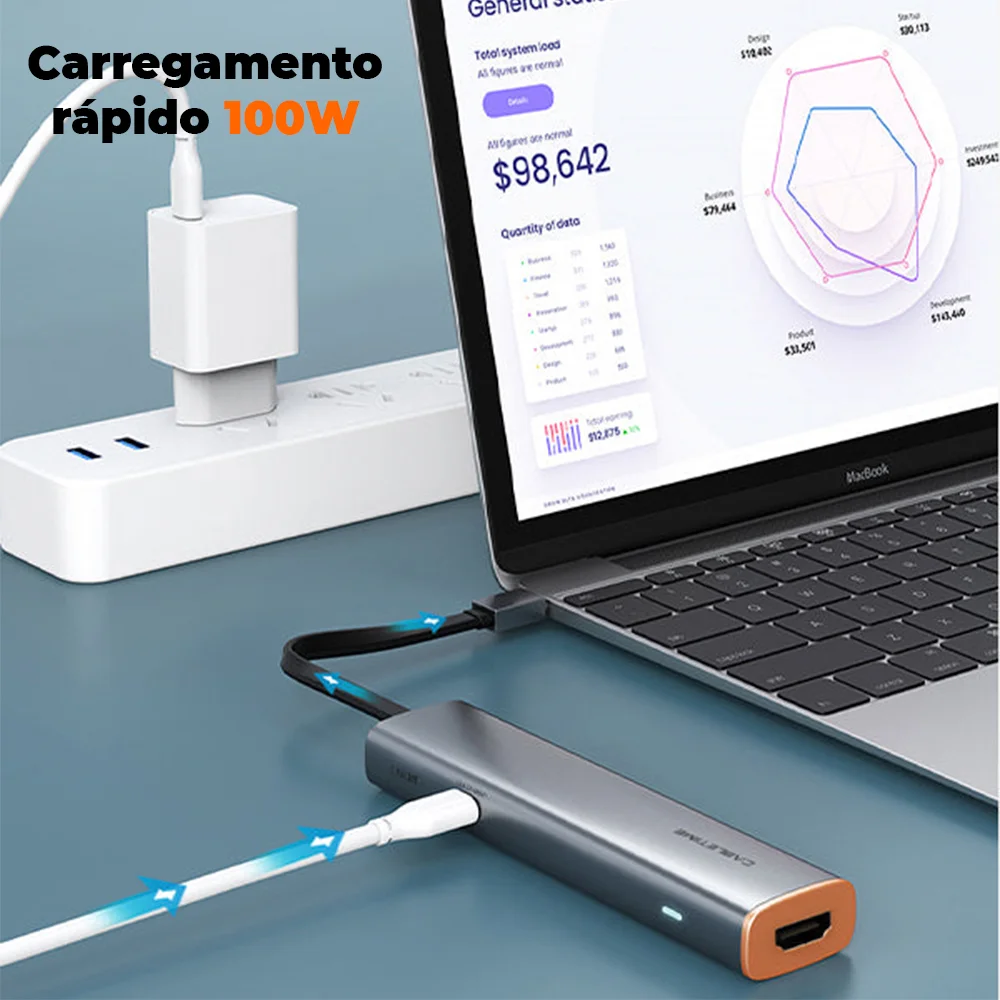 Imagem 4 de 5 do produto Hub Adaptador 5 Em 1 Cabletime, USB-C, HDMI, 4K, PD, Compativel Com Notebook e PC