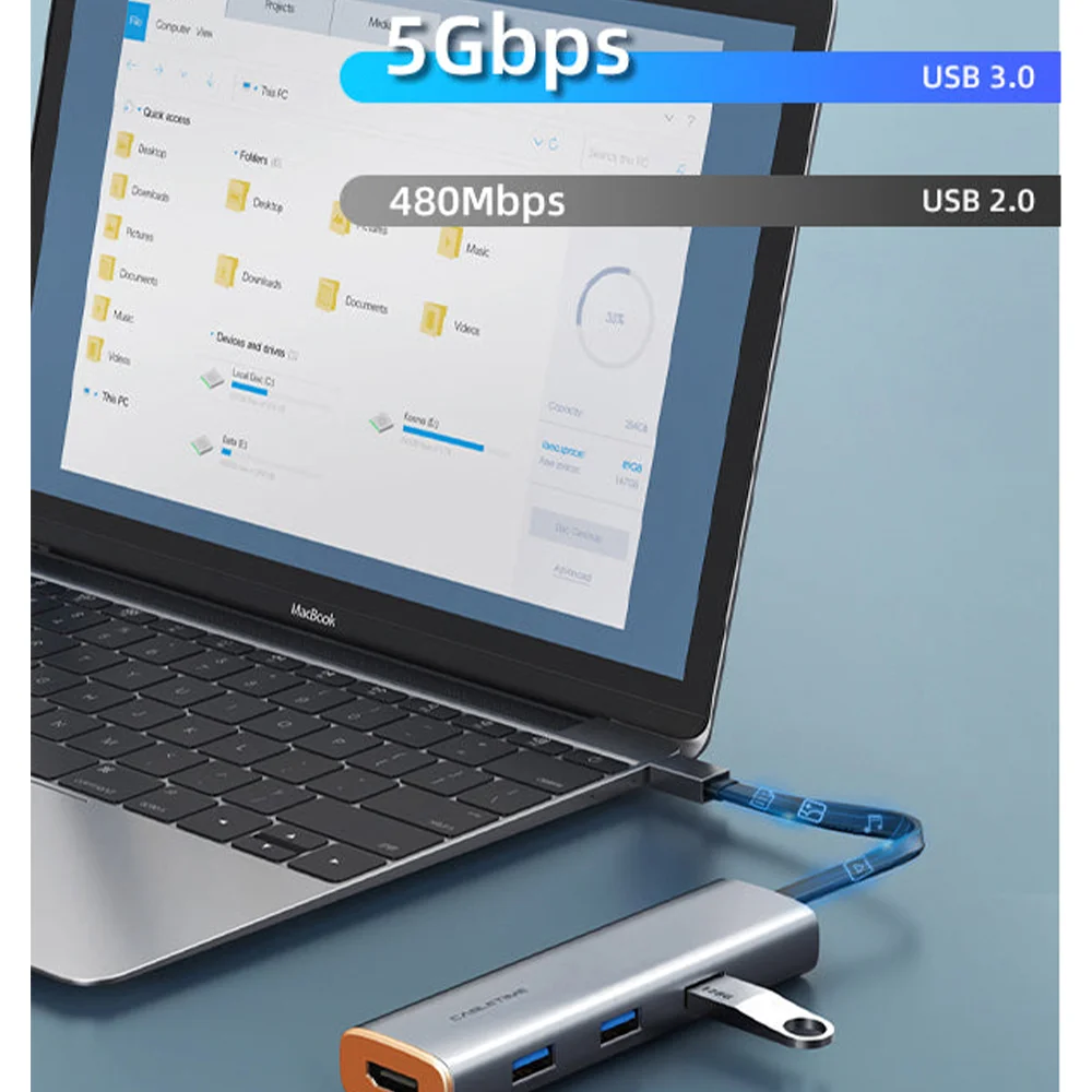 Imagem 5 de 5 do produto Hub Adaptador 5 Em 1 Cabletime, USB-C, HDMI, 4K, PD, Compativel Com Notebook e PC