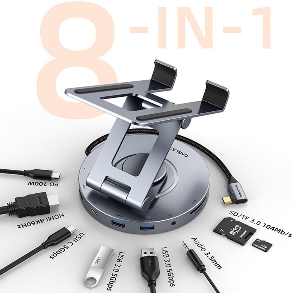 Imagem 2 de 5 do produto Hub Adaptador Cabletime 8 Em 1, USB-C, Suporte Para Celular