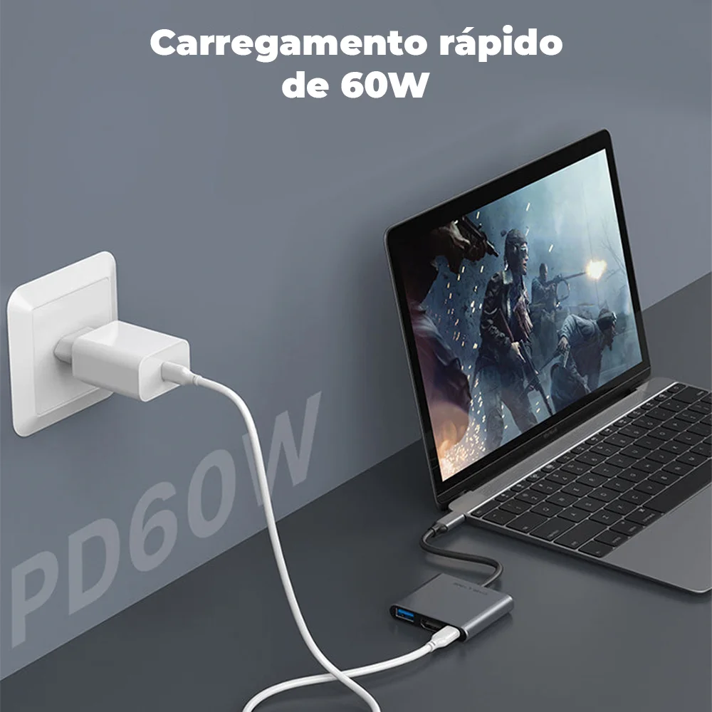Imagem 3 de 5 do produto Hub Adaptador 3 Em 1 Cabletime, USB-C, HDMI, Compativel Com Notebook e Nintendo