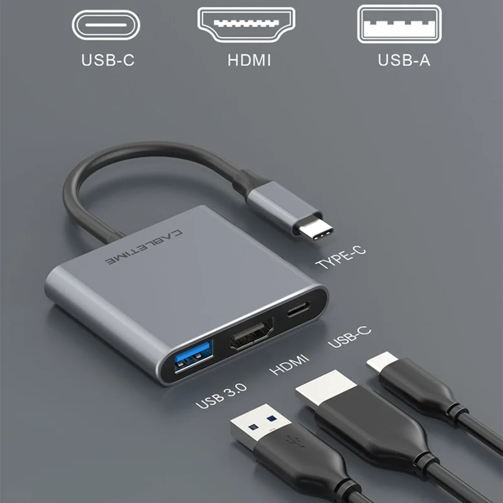 Imagem 5 de 5 do produto Hub Adaptador 3 Em 1 Cabletime, USB-C, HDMI, Compativel Com Notebook e Nintendo