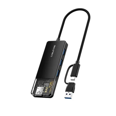 Hub Adaptador Cabletime 4 Em 1, USB-C e USB-A 3.0, Dock, Compativel Com Notebook e Pc