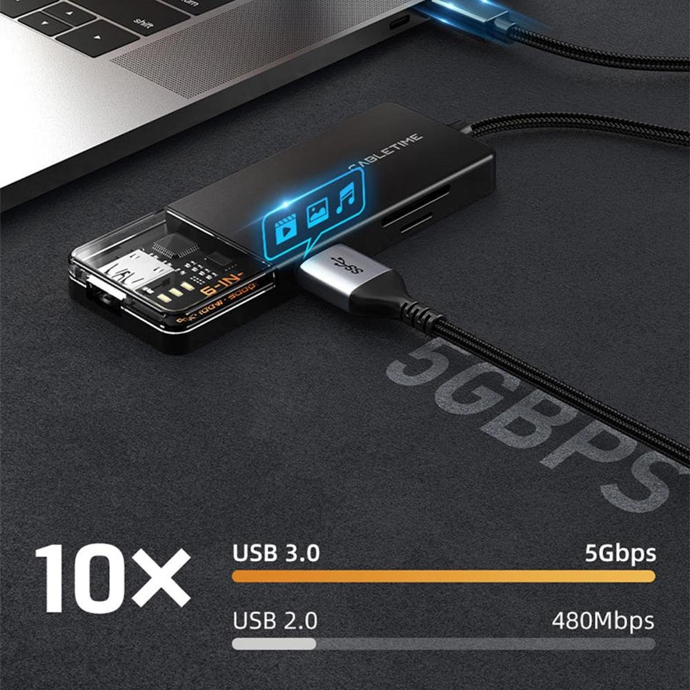 Imagem 5 de 5 do produto Hub Adaptador Cabletime 6 Em 1, USB-C 3.0 Dock, Compativel Com Notebook e Pc