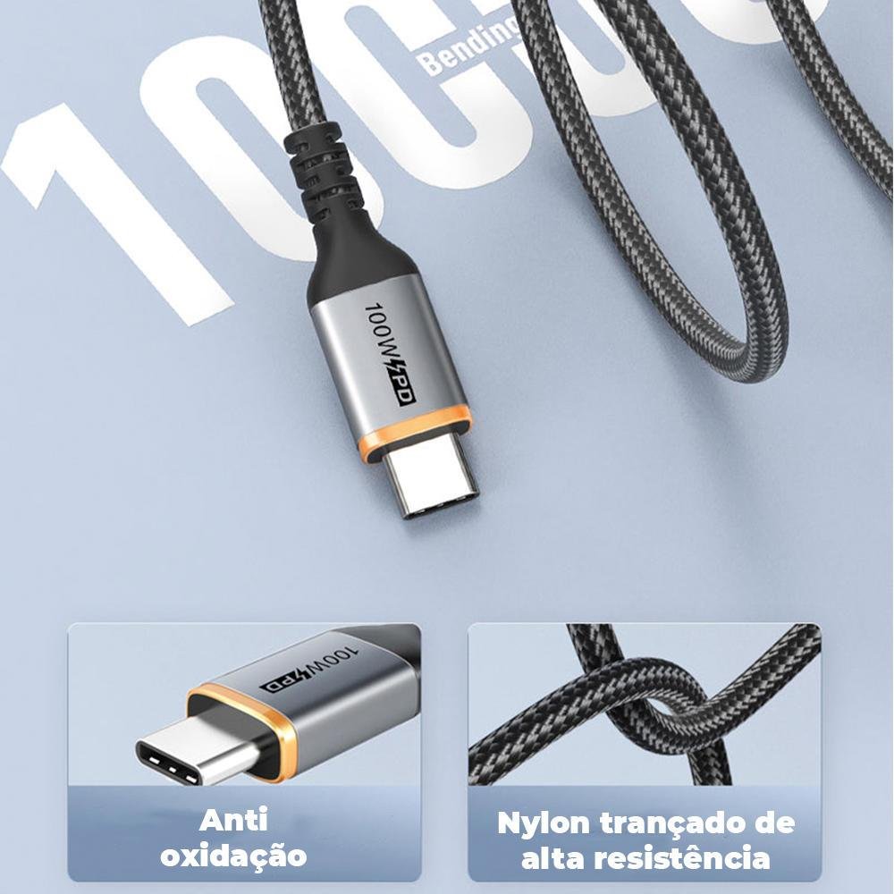 Imagem 2 de 5 do produto Cabo De Carregamento Turbo Rápido Cabletime, USB-C, PD, 2 Metros, 100w