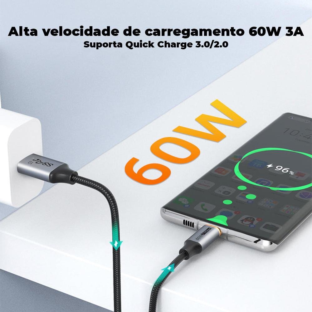 Imagem 2 de 5 do produto Cabo Cabletime, USB-A x USB-C 3.1, 10gbps, PD, 1.5 Metros, 60w