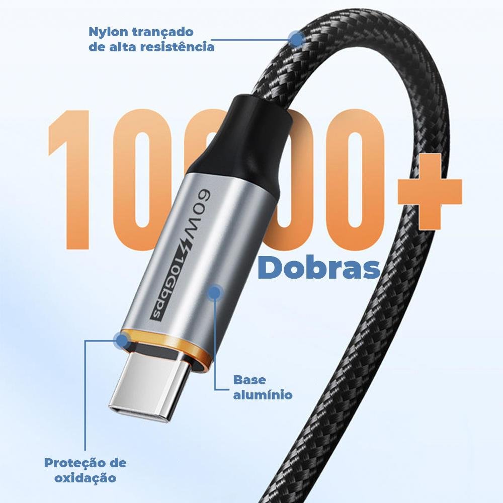 Imagem 3 de 5 do produto Cabo Cabletime, USB-A x USB-C 3.1, 10gbps, PD, 1.5 Metros, 60w