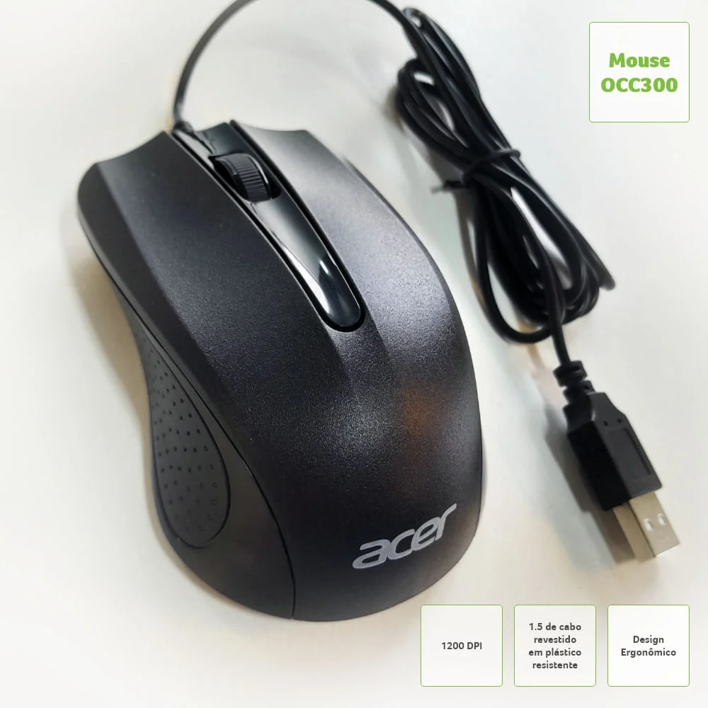 Imagem 2 de 5 do produto Kit Acer Teclado + Mouse Office Com Cabo Occ300