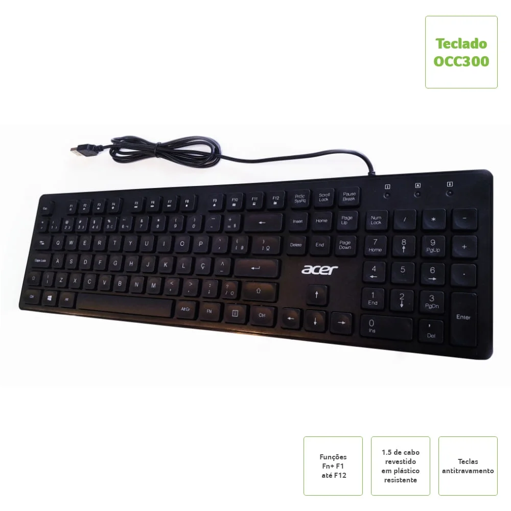 Imagem 5 de 5 do produto Kit Acer Teclado + Mouse Office Com Cabo Occ300