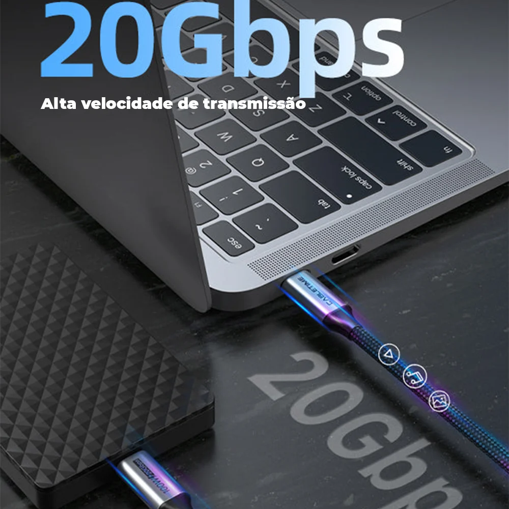Imagem 2 de 5 do produto Cabo Cabletime, USB-C 3.2, 20GBPS, 4K, 60HZ, 1.5 Metros, 100W