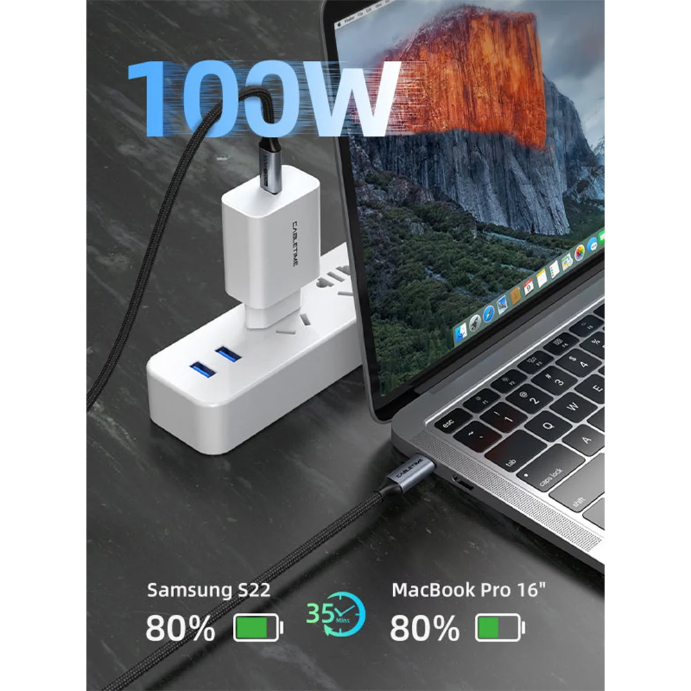 Imagem 5 de 5 do produto Cabo Cabletime, USB-C 3.2, 20GBPS, 4K, 60HZ, PD, 1 Metro, 100W