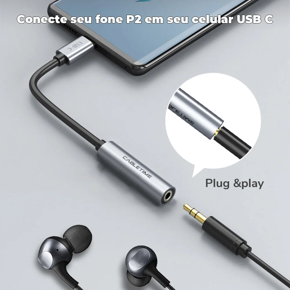 Imagem 2 de 5 do produto Adaptador Cabletime, USB-C x P2, 10cm