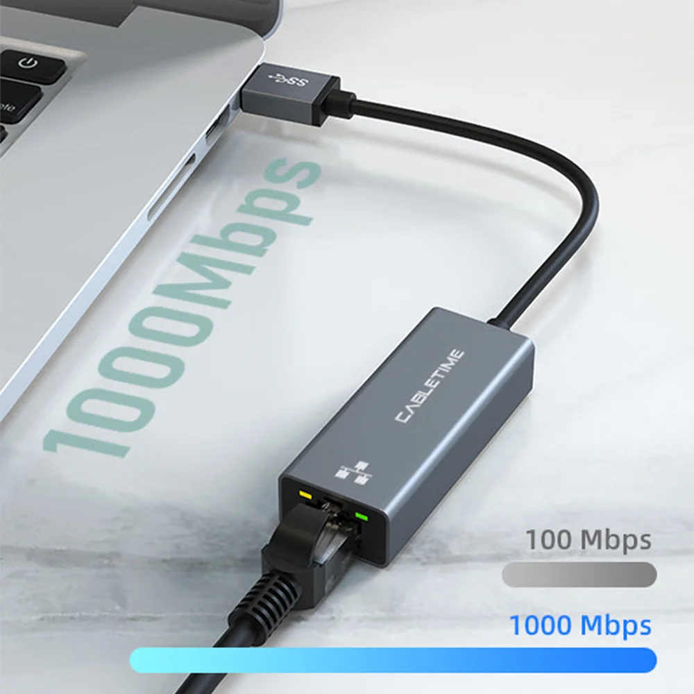 Imagem 4 de 5 do produto Adaptadores Cabletime, USB-C 3.0, RJ45, GIGABIT, 1GBPS, Ethernet