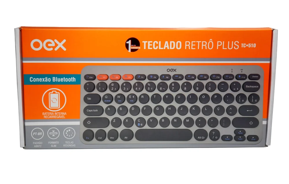 Imagem 2 de 5 do produto Teclado Bluetooth Retro Plus Oex Tc510, Cinza