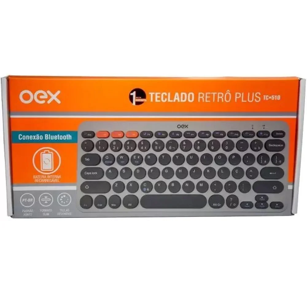 Imagem 4 de 5 do produto Teclado Bluetooth Retro Plus Oex Tc510, Cinza