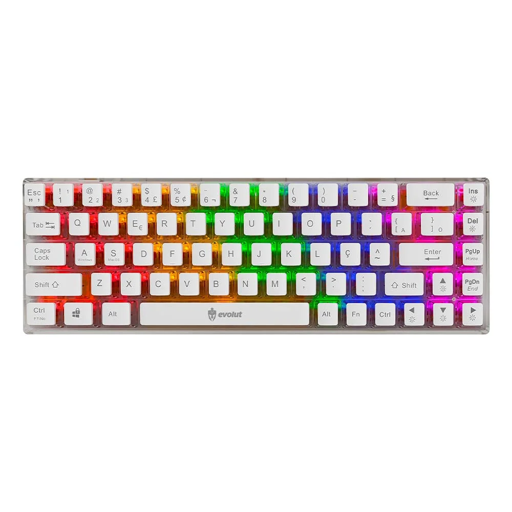 Imagem 4 de 5 do produto Teclado Gamer Mecanico  Evolut Eg217, Transparente, Lumini 60%, Switch Azul, Com Fio