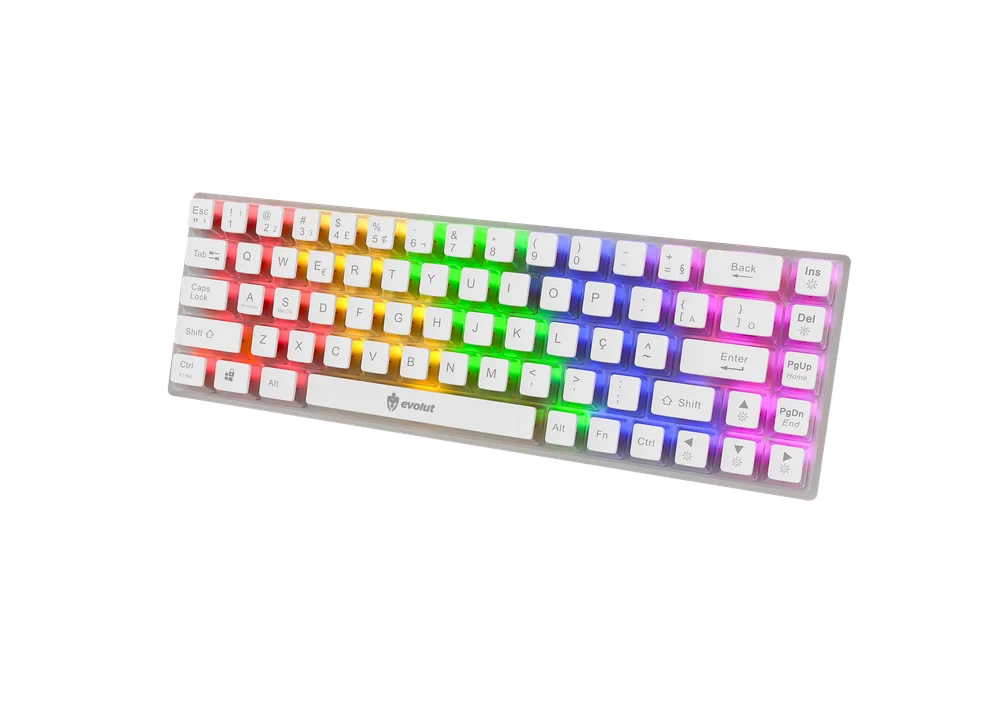 Imagem 5 de 5 do produto Teclado Gamer Mecanico  Evolut Eg217, Transparente, Lumini 60%, Switch Azul, Com Fio