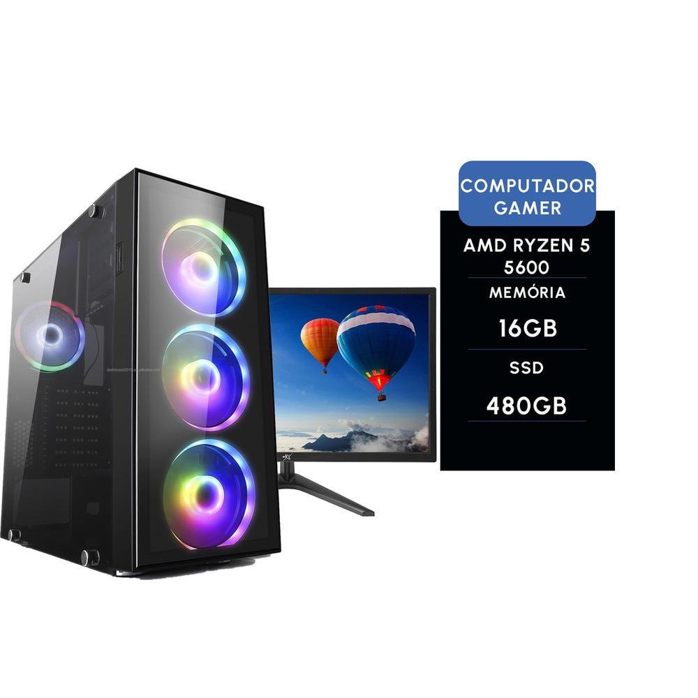 PC Gamer Brx Ryzen 5 16GB SSD480 Monitor 21