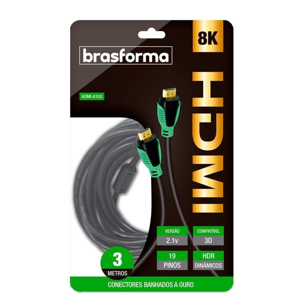 Imagem 4 de 4 do produto Cabo Brasforma, HDMI 2.1v, 8k, 3 Metros - HDMI-8103