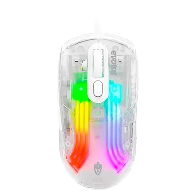 Mouse Gamer Evolut Eg114 Lumini, Transparente, Com Fio 7200, Dpi Rainbow, USB